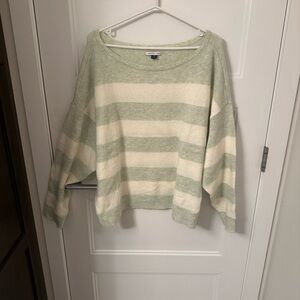 American Eagle Sage Green & White Off The Shoulder Sweater